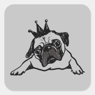 Funny Pug Dog King Queen Square Sticker