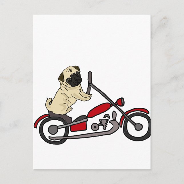 Funny Pug Dog Riding Motorcycle Art Postcard (Front)