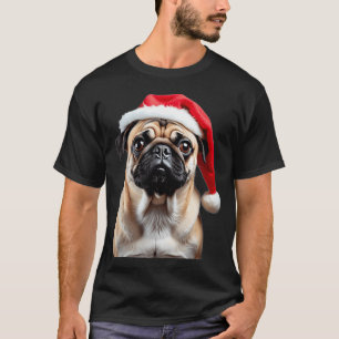Funny Pug dog wearing christmas hat T-Shirt