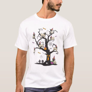 Funny Pug Dog Witch Halloween Tree Costume Pumpkin T-Shirt