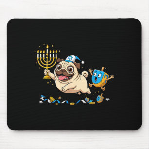 Funny Pug Dreidel Menorah Hanukkah Kids Womens Men Mouse Pad