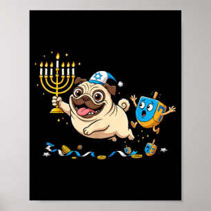 Funny Pug Dreidel Menorah Hanukkah Kids Womens Men Poster