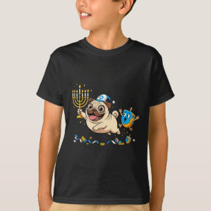 Funny Pug Dreidel Menorah Hanukkah Kids Womens Men T-Shirt
