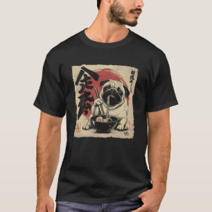 Funny Pug Eating Ramen Japanese Vintage Noodle Dog T-Shirt