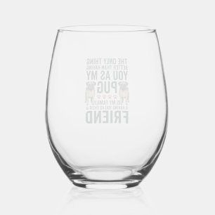 Funny Pug Family Friend Vintage Engraving Shirt De Stemless Wine Glass