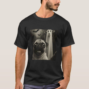Funny Pug Ghost Bat Halloween Snapshot T-Shirt