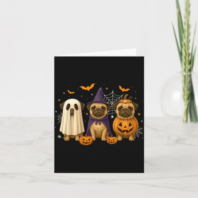 Funny Pug Ghost Witch Pumpkin Halloween Costume Card (Front)