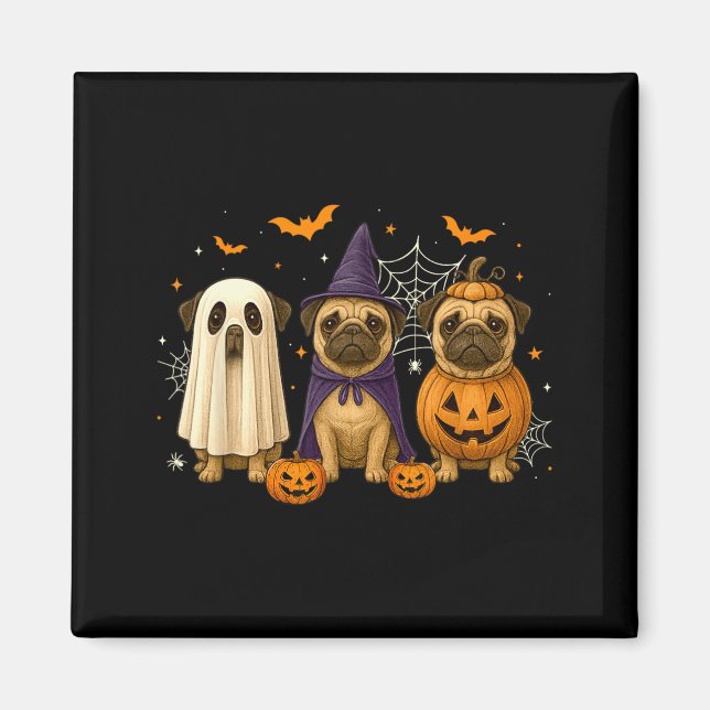 Funny Pug Ghost Witch Pumpkin Halloween Costume Magnet (Front)