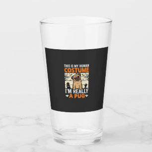 Funny Pug Halloween Human Costume Design Glass