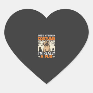 Funny Pug Halloween Human Costume Design Heart Sticker