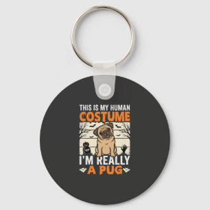 Funny Pug Halloween Human Costume Design Key Ring