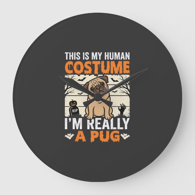 Funny Pug Halloween Human Costume Design Large Clock (Front)