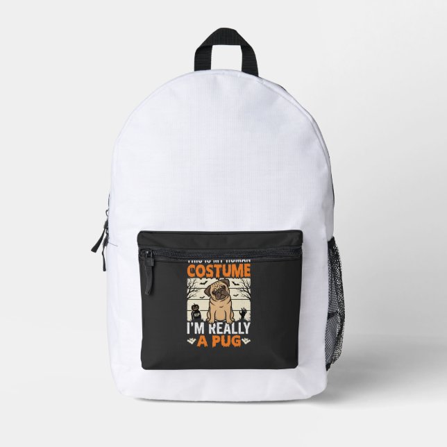 Funny Pug Halloween Human Costume Design Printed Backpack (Front)