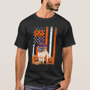 Funny Pug Halloween USA Flag Witch Hat Pug Dog T-Shirt