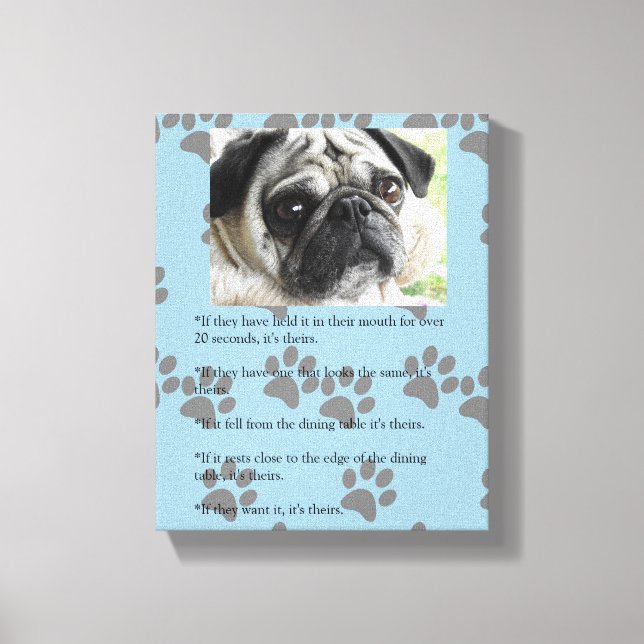 Funny PUG Laws of Posession white Pug Canvas Print (Front)