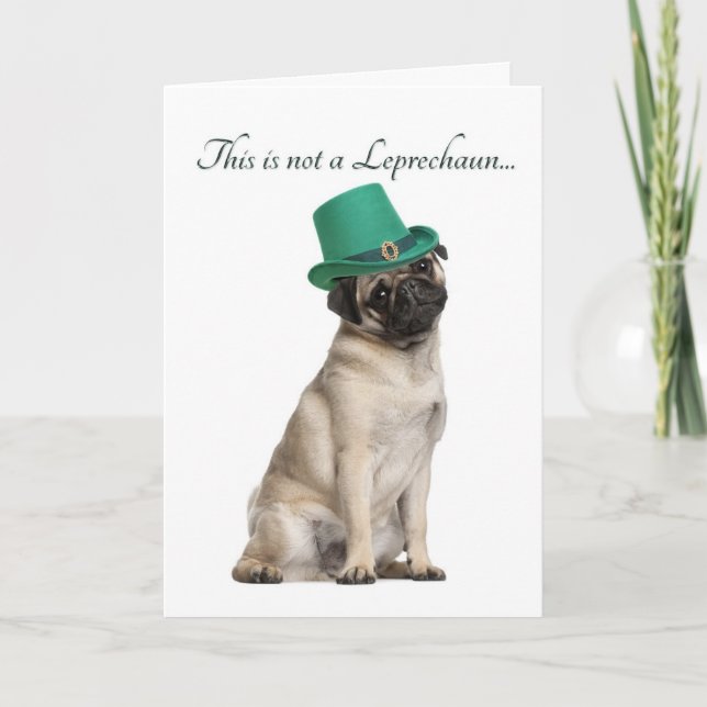 Funny Pug Leprechaun Card (Front)