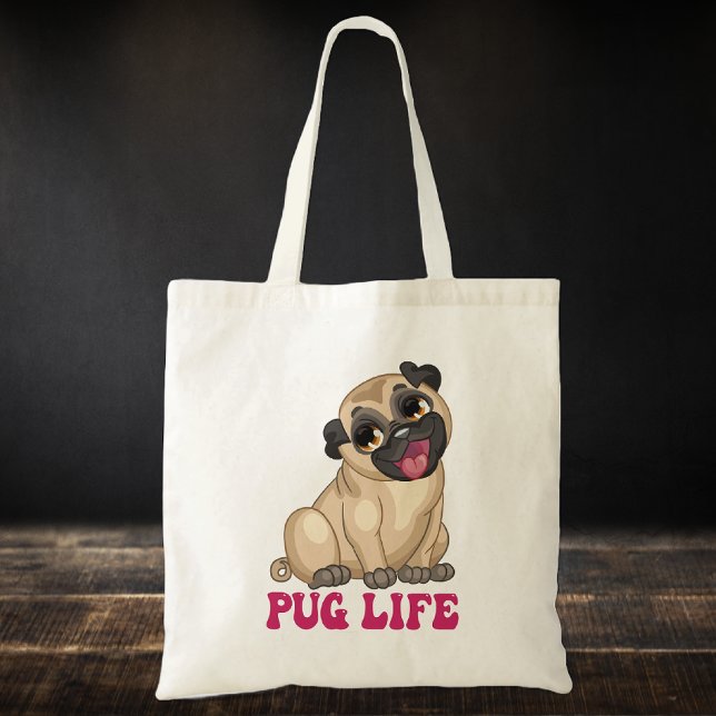Funny Pug Life Cartoon Puppy Dog Lover Cute Pugs Tote Bag (Creator Uploaded)