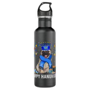 Funny Pug Menorah Hat Christmas Happy Hanukkah Jew 710 Ml Water Bottle