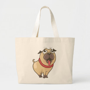 Funny Pug Mum Cute Puppy Dog Dad Cartoon Dogs Pup Large Tote Bag