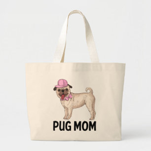 Funny Pug Mum Puppy Dog Cartoon Canvas Tote Bag