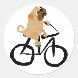 Funny Pug Puppy Dog Riding Bicycle Classic Round Sticker