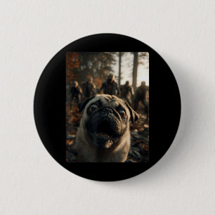 Funny Pug Selfie With Zombies Spooky Forest 6 Cm Round Badge