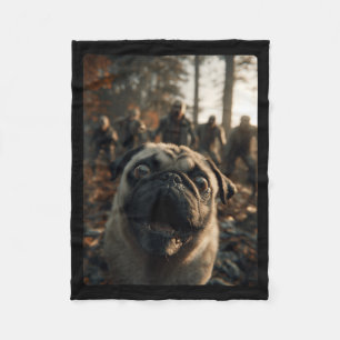 Funny Pug Selfie With Zombies Spooky Forest Fleece Blanket