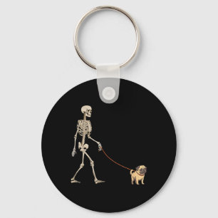 Funny Pug Skeleton Dog Walking Halloween Dog Key Ring