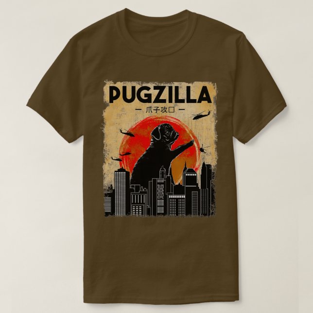 Funny Pug Tshirt Pugzilla Tshirt Funny Dog Pug (Design Front)