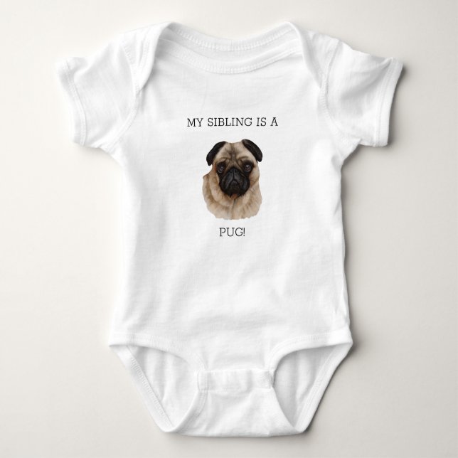 Funny Pug Watercolor Graphic Puppy Baby Bodysuit (Front)