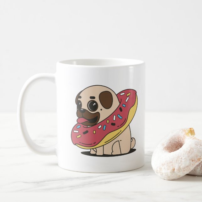 Funny pug with doughnut coffee mug (With Donut)
