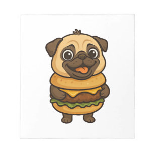 Funny pug with hamburger cheeseburger mythical cre notepad