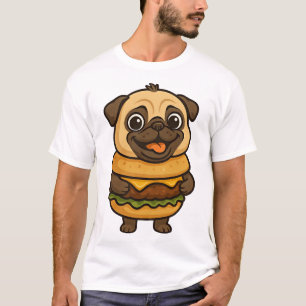 Funny pug with hamburger cheeseburger mythical cre T-Shirt
