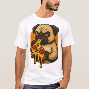 Funny pug with pizza Italian food cartoon T-Shirt