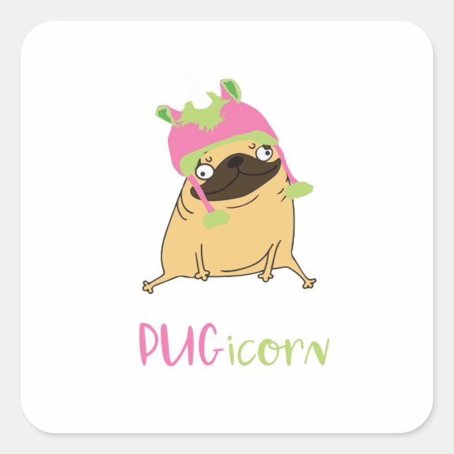 Funny Pugicorn Unicorn Pug Square Sticker (Front)