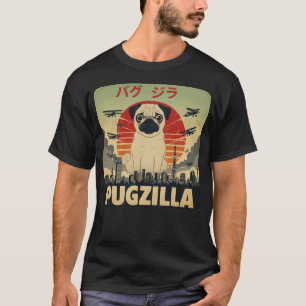 Funny Pugzilla Retro Kaiju Pug Dog Giant Monster T-Shirt