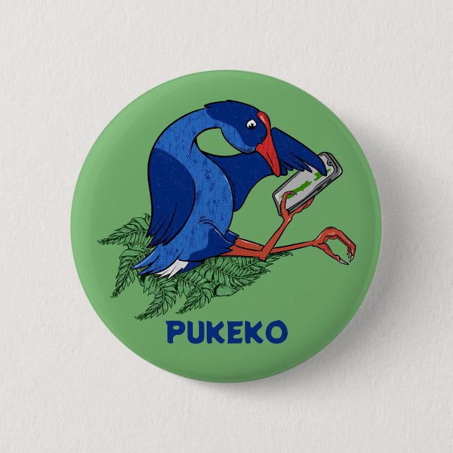 Funny Pukeko with mobile phone 6 Cm Round Badge (Front)