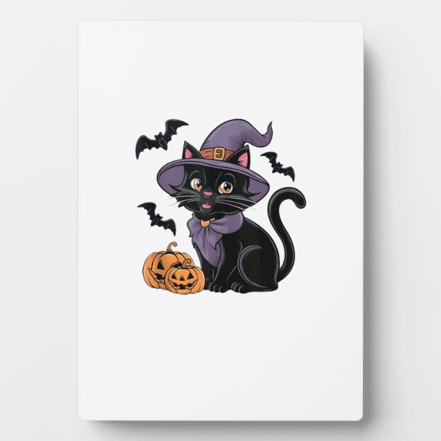 Funny Pumpkin Bat Witch Costume Black Cat Hallowee Plaque (Front)