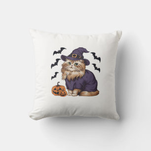 Funny Pumpkin Bat Witch Costume Persian Cat Hallow Cushion