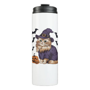 Funny Pumpkin Bat Witch Costume Persian Cat Hallow Thermal Tumbler