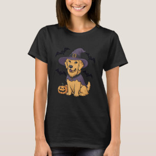 Funny Pumpkin Bat Witch Golden Retriever Dog Hallo T-Shirt