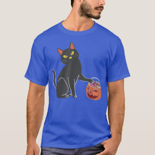 Funny Pumpkin Candy Scary Black Cat Halloween Cost T-Shirt