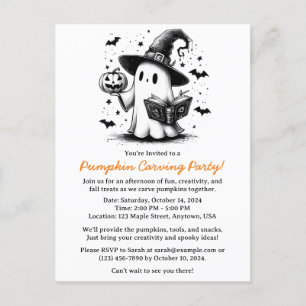 Funny Pumpkin Carving Invitation Postcard