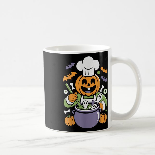 Funny Pumpkin Chef Cooking Halloween Cauldron Desi Coffee Mug (Right)