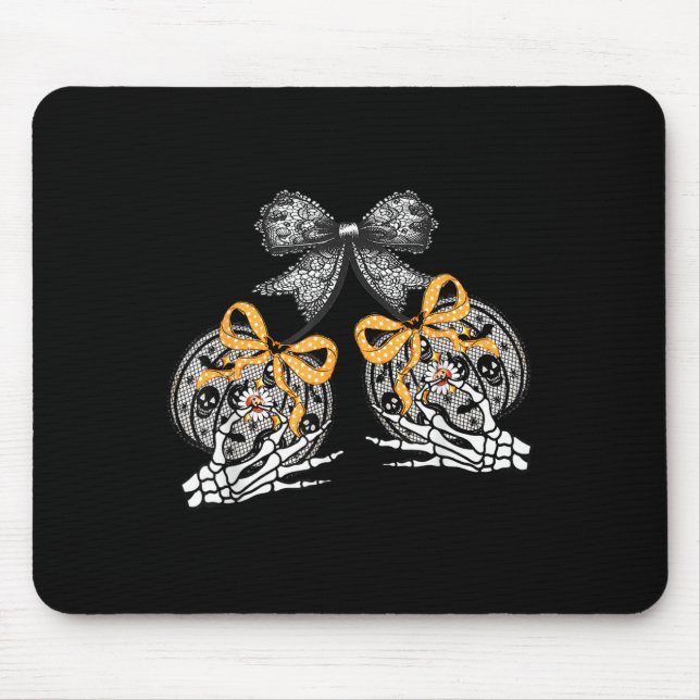 Funny Pumpkin Cherries Skeleton Lace Coquette Bow  Mouse Pad (Front)