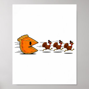 Funny Pumpkin E Chasing Turkey Gobble Fall Thanksg Poster