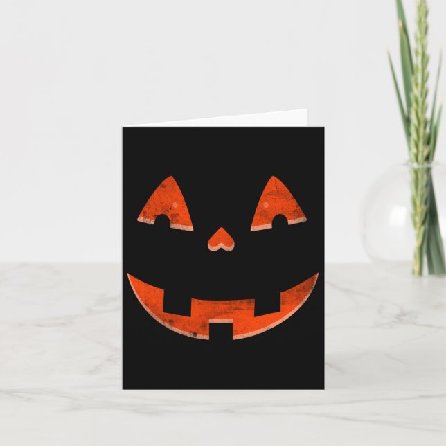Funny Pumpkin Face Shirt For Men - Orange Hallowee Card (Front)
