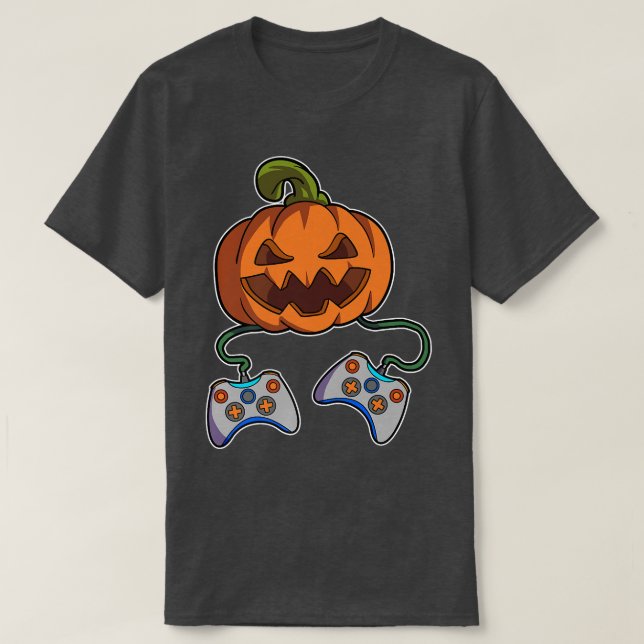 Funny Pumpkin Gamer Controllers Video Game Hallowe T-Shirt (Design Front)