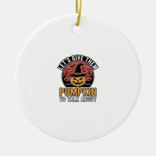 Funny Pumpkin Halloween Vintage Shirt Design_1 Ceramic Tree Decoration