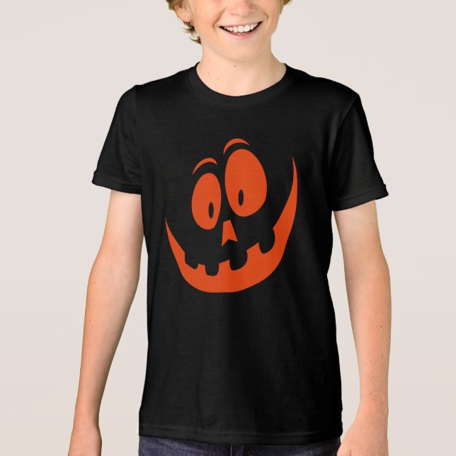 Funny Pumpkin Jack O Lantern Face Halloween Tri-Blend Shirt (Front)